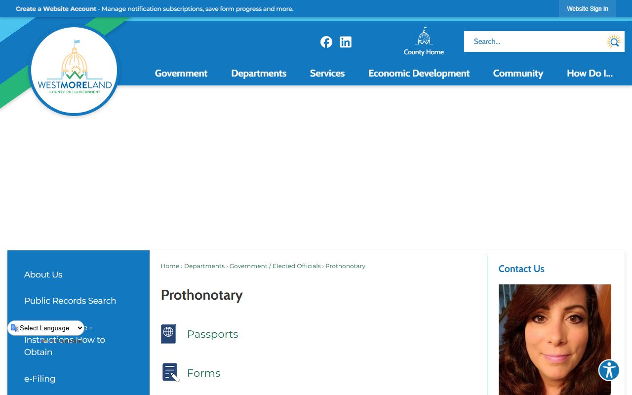 Westmoreland County Prothonotary office for civil court records