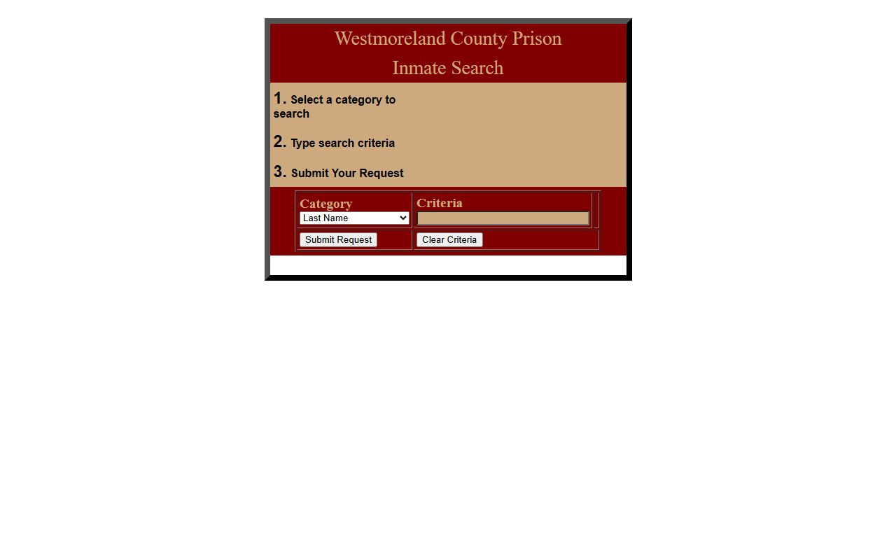 Westmoreland County inmate records prison inmate search form