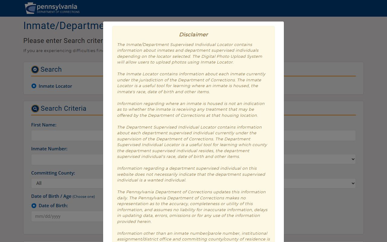 Pennsylvania DOC inmate and parolee locator for Westmoreland County released inmates