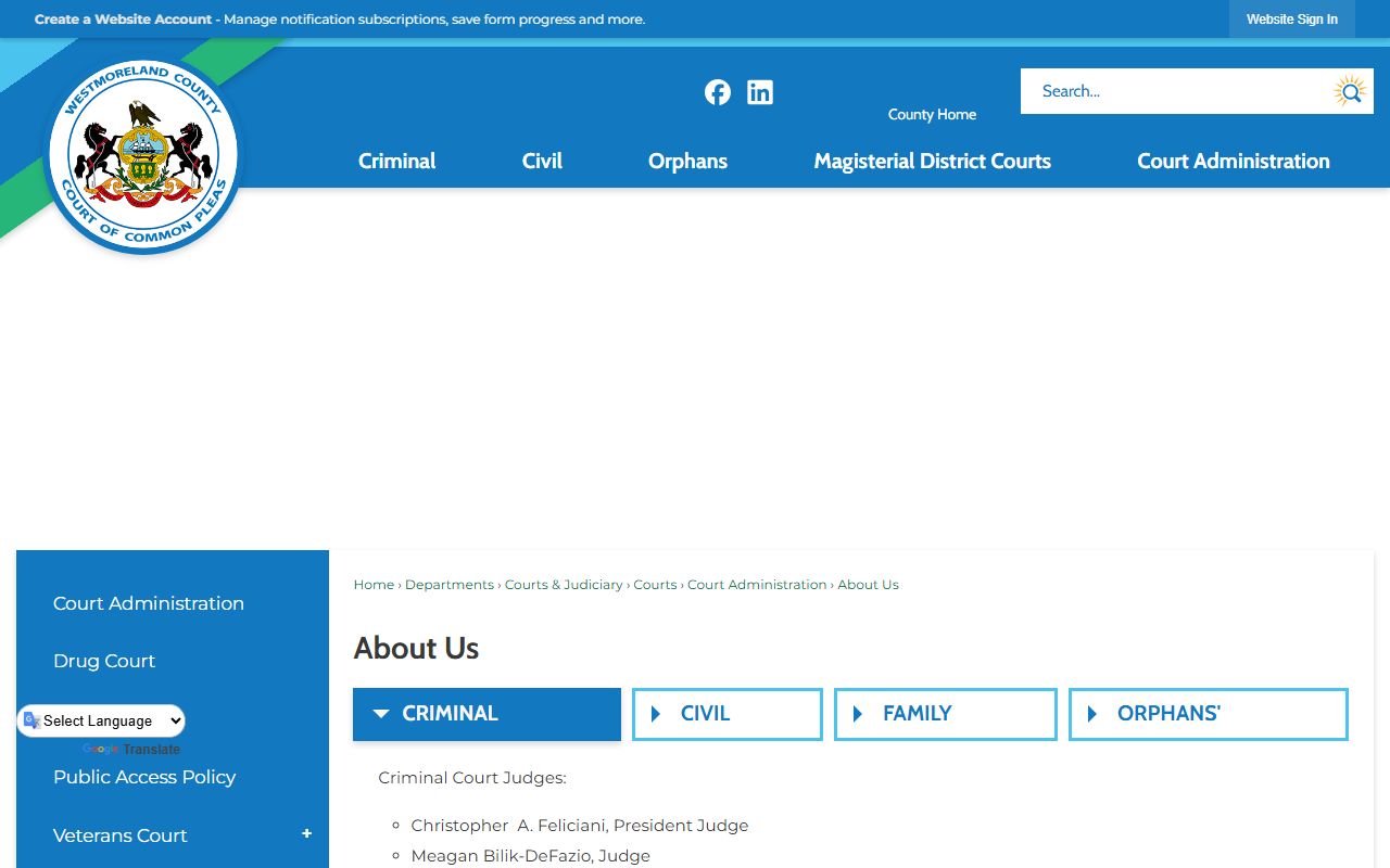 Westmoreland County court judge assignments for public records