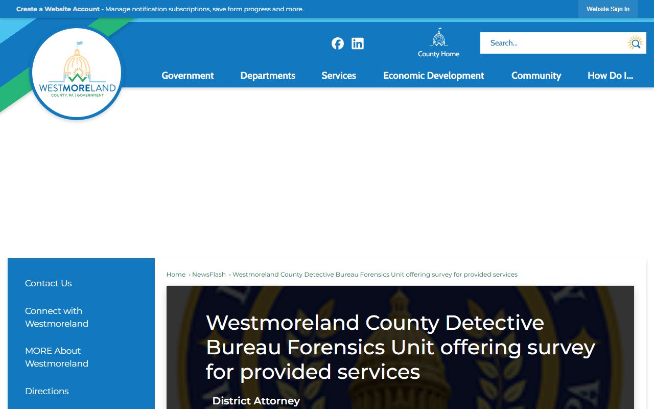 Westmoreland County DA Detective Bureau forensic services tied to criminal records